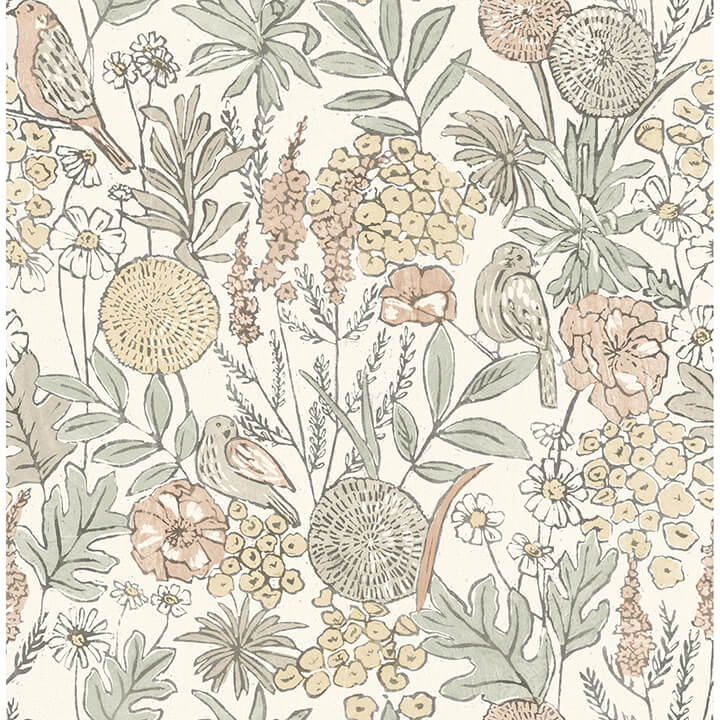 goldfinch-peach-birds-and-blooms-wallpaper-york-wallcoverings-4148-27410 - York Wallcoverings Papel pintado