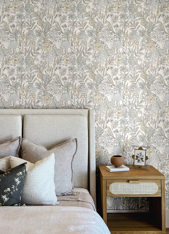 goldfinch-neutral-birds-and-blooms-wallpaper-york-wallcoverings-4148-27411 - York Wallcoverings Papel pintado