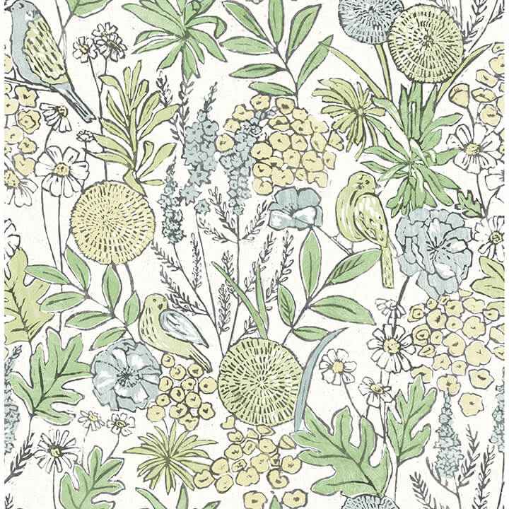 Goldfinch Green Birds and Blooms Wallpaper - York Wallcoverings - 4148-27412 - York Wallcoverings Wallpaper