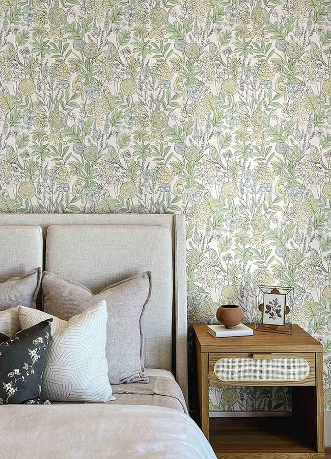 Goldfinch Green Birds and Blooms Wallpaper - York Wallcoverings - 4148-27412 - York Wallcoverings Wallpaper
