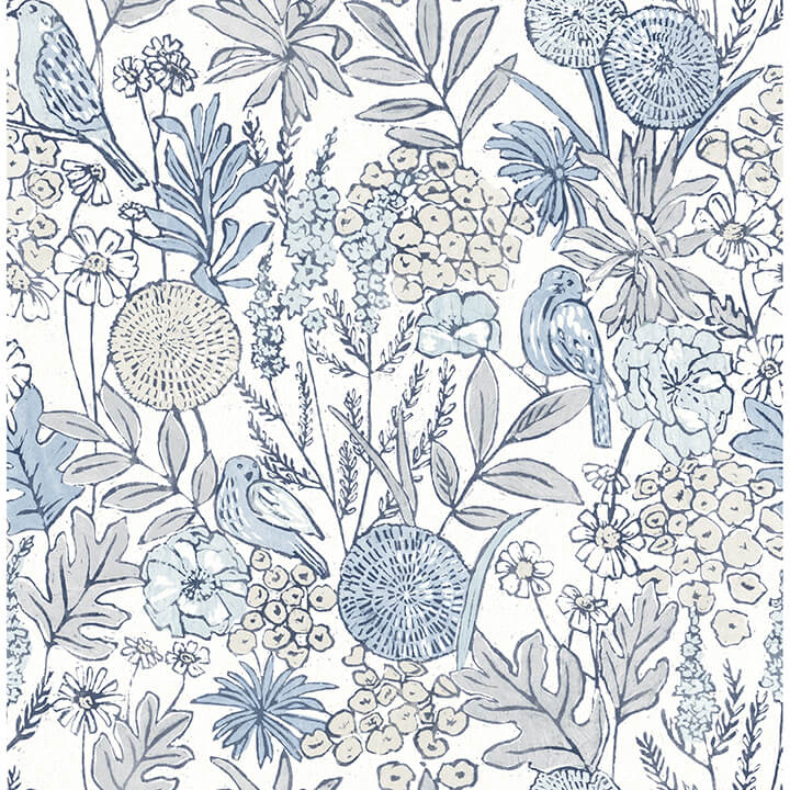 goldfinch-blue-birds-and-blooms-wallpaper-york-wallcoverings-4148-27414 - York Wallcoverings Papel pintado