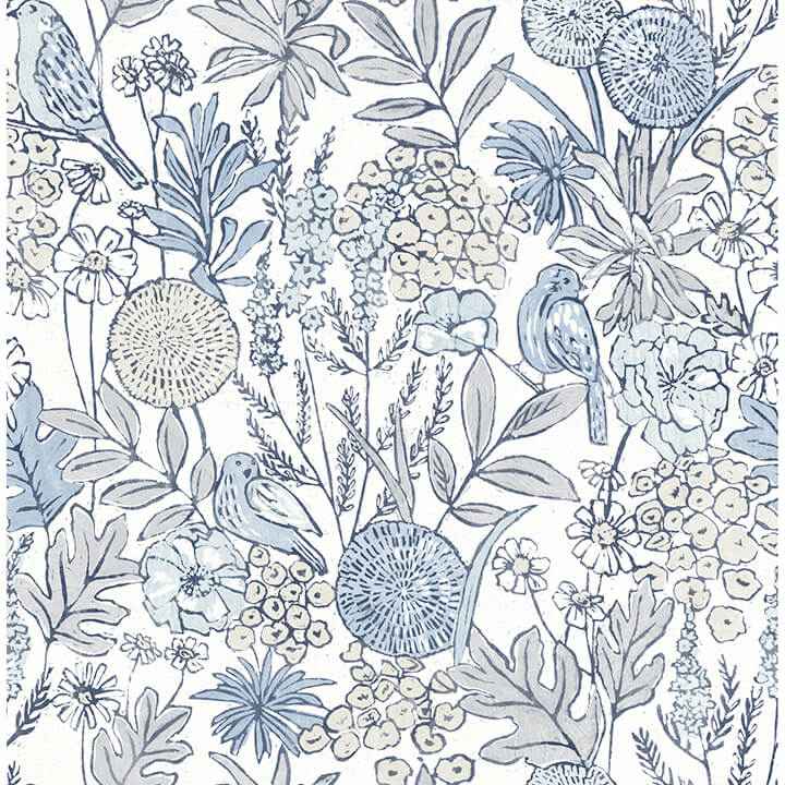 Goldfinch Blue Birds and Blooms Wallpaper - York Wallcoverings - 4148-27414 - York Wallcoverings Wallpaper