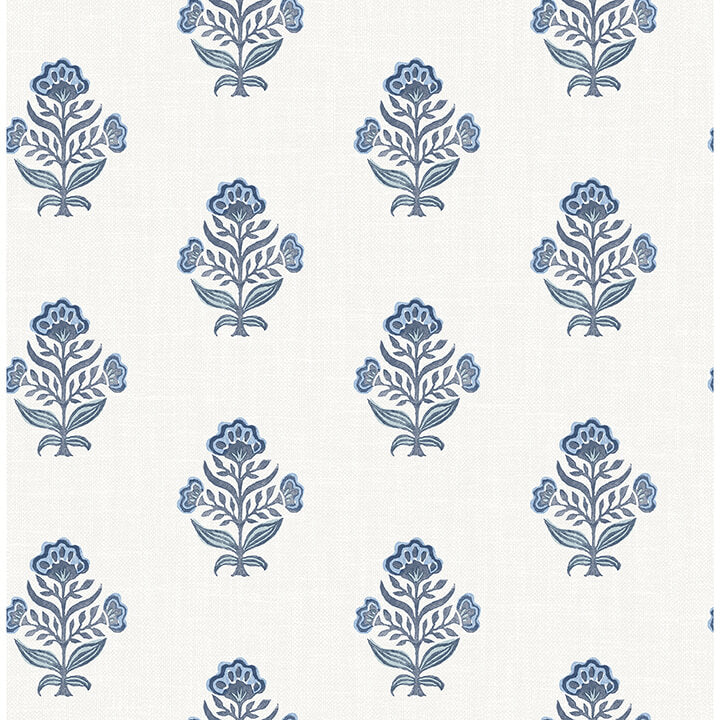 hollyhock-blue-floral-crest-wallpaper-york-wallcoverings-4148-27417 - York Wallcoverings Papel pintado