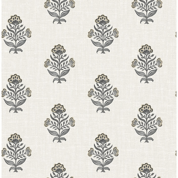 hollyhock-black-floral-crest-wallpaper-york-wallcoverings-4148-27418 - York Wallcoverings Papel pintado