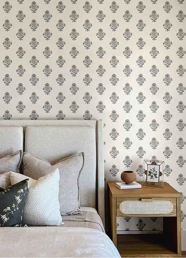 Hollyhock Black Floral Crest Wallpaper - York Wallcoverings - 4148-27418 - York Wallcoverings Wallpaper