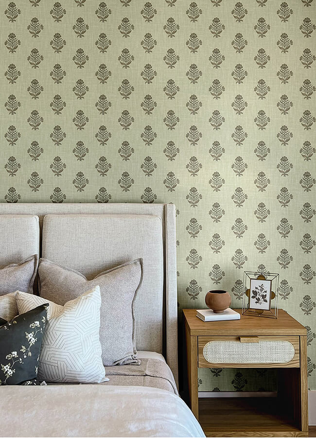 hollyhock-green-floral-crest-wallpaper-york-wallcoverings-4148-27419 - York Wallcoverings Wallpaper