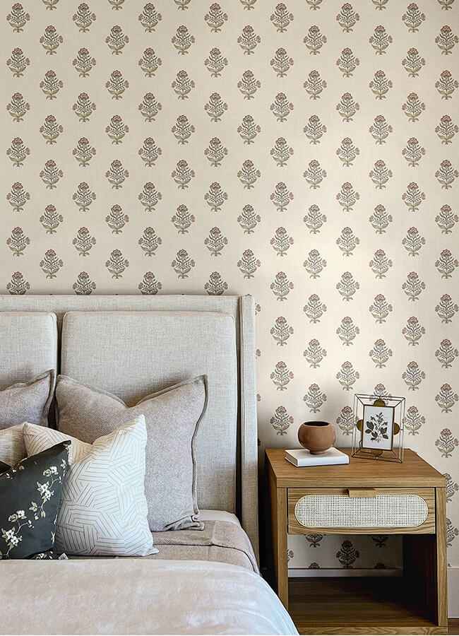 Hollyhock Rust Floral Crest Wallpaper - York Wallcoverings - 4148-27420 - York Wallcoverings Wallpaper