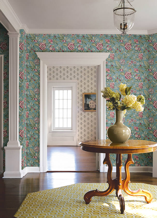 begonia-teal-floral-trail-wallpaper-york-wallcoverings-4148-27423 - York Wallcoverings Wallpaper