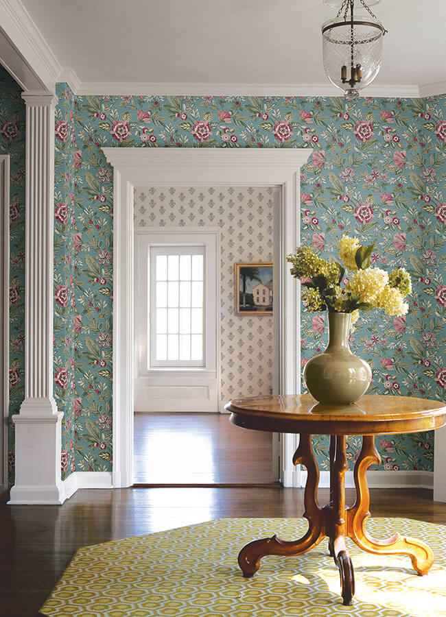 Begonia Teal Floral Trail Wallpaper - York Wallcoverings - 4148-27423 - York Wallcoverings Wallpaper