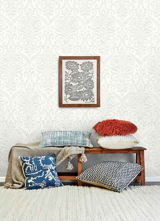Adavu Dove Damask Wallpaper - York Wallcoverings - 4148-27437 - York Wallcoverings Wallpaper