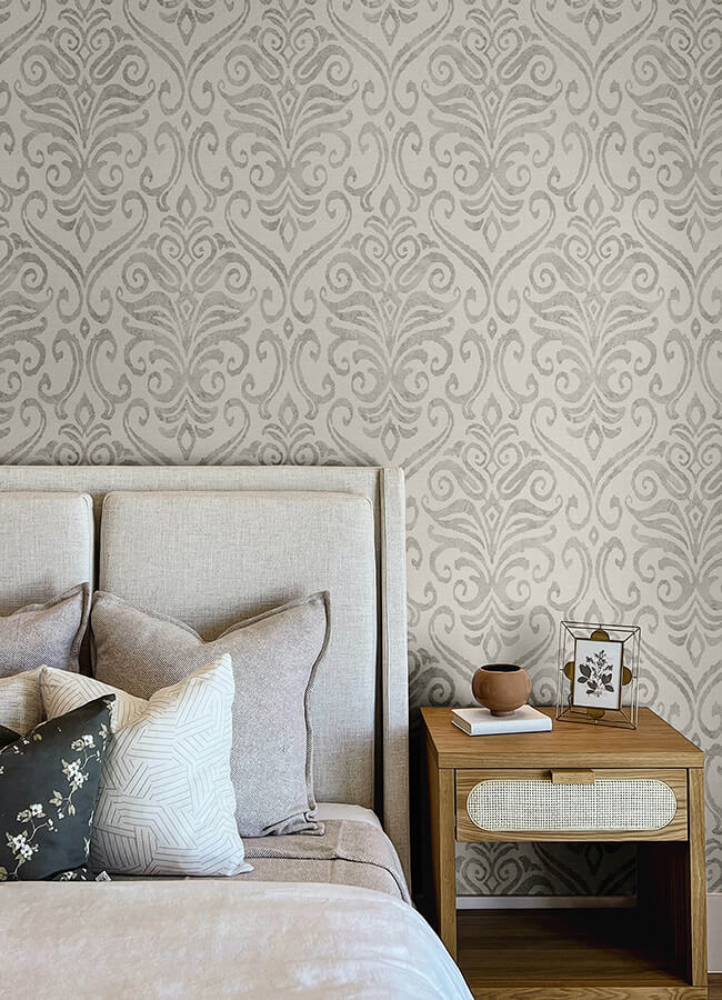 adavu-grey-damask-wallpaper-york-wallcoverings-4148-27439 - York Wallcoverings Wallpaper