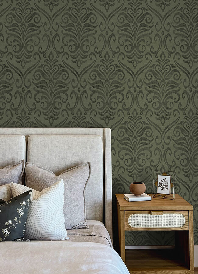 adavu-dark-green-damask-wallpaper-york-wallcoverings-4148-27440 - York Wallcoverings Wallpaper
