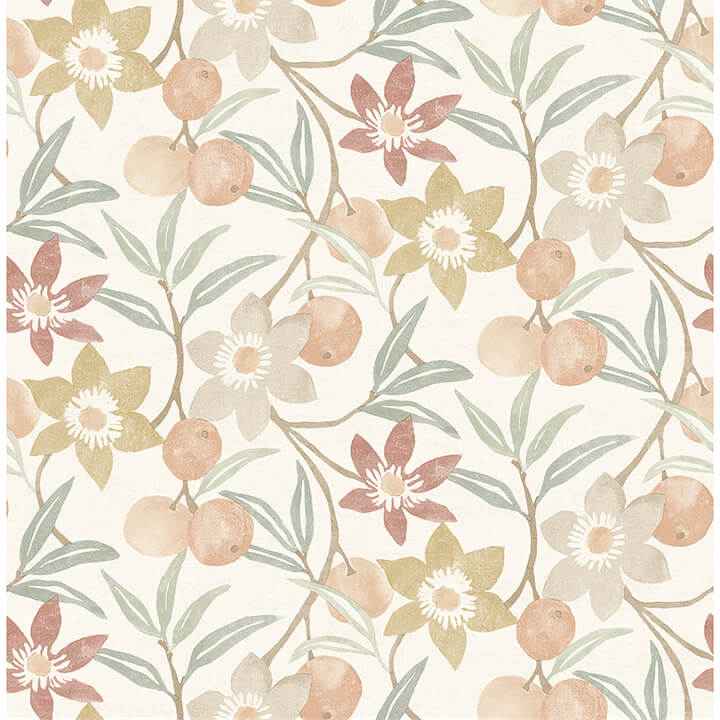 Passiflora Peach Fruit and Floral Wallpaper - York Wallcoverings - 4148-27447 - York Wallcoverings Wallpaper
