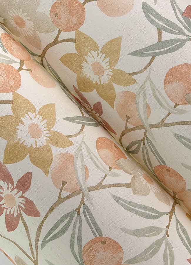 Passiflora Peach Fruit and Floral Wallpaper - York Wallcoverings - 4148-27447 - York Wallcoverings Wallpaper