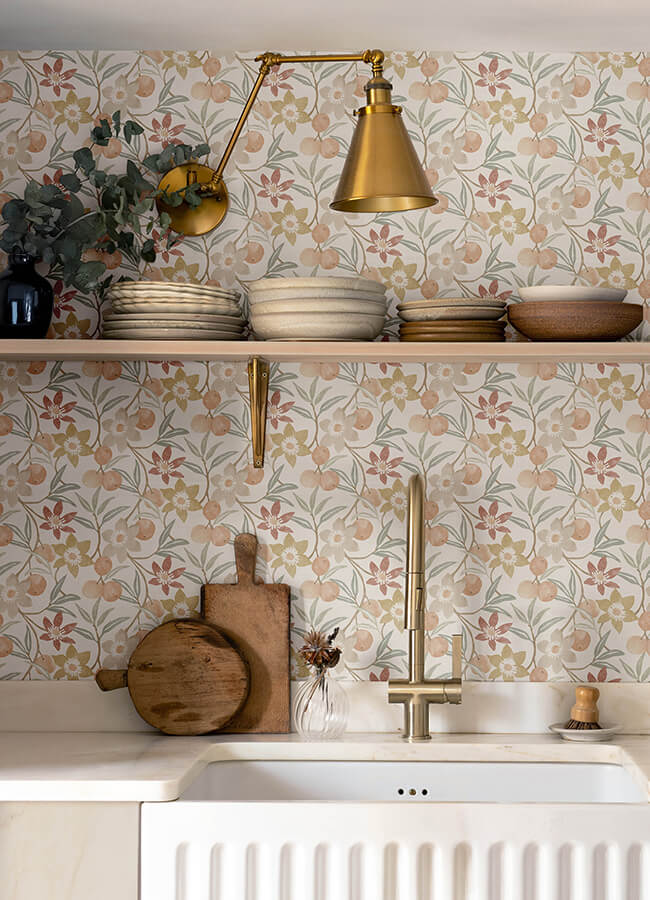 passiflora-peach-fruit-and-floral-wallpaper-york-wallcoverings-4148-27447 - York Wallcoverings Wallpaper