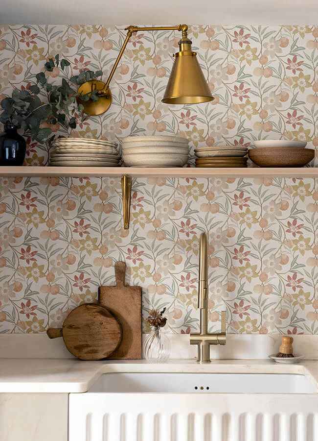 Passiflora Peach Fruit and Floral Wallpaper - York Wallcoverings - 4148-27447 - York Wallcoverings Wallpaper