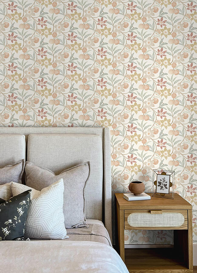 passiflora-peach-fruit-and-floral-wallpaper-york-wallcoverings-4148-27447 - York Wallcoverings Wallpaper