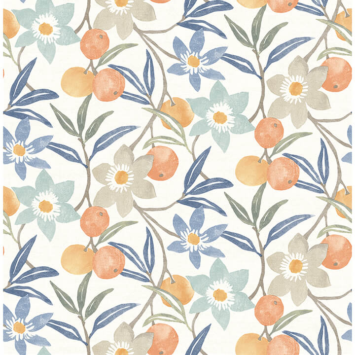 passiflora-blue-fruit-and-floral-wallpaper-york-wallcoverings-4148-27448 - York Wallcoverings Wallpaper