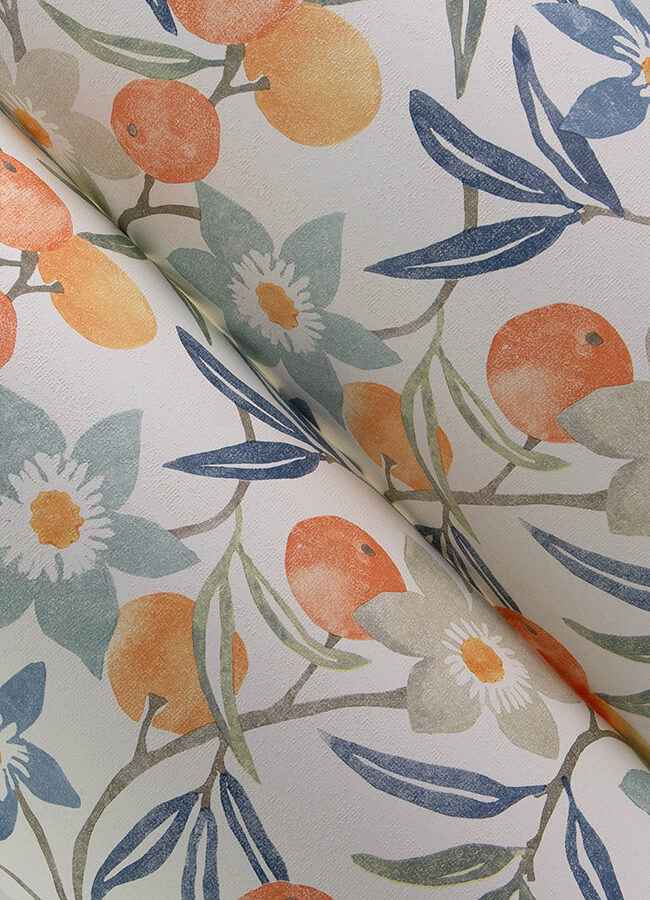Passiflora Blue Fruit and Floral Wallpaper - York Wallcoverings - 4148-27448 - York Wallcoverings Wallpaper