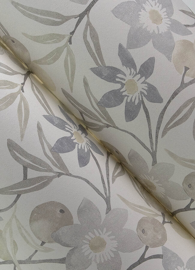 passiflora-grey-fruit-and-floral-wallpaper-york-wallcoverings-4148-27450 - York Wallcoverings Wallpaper