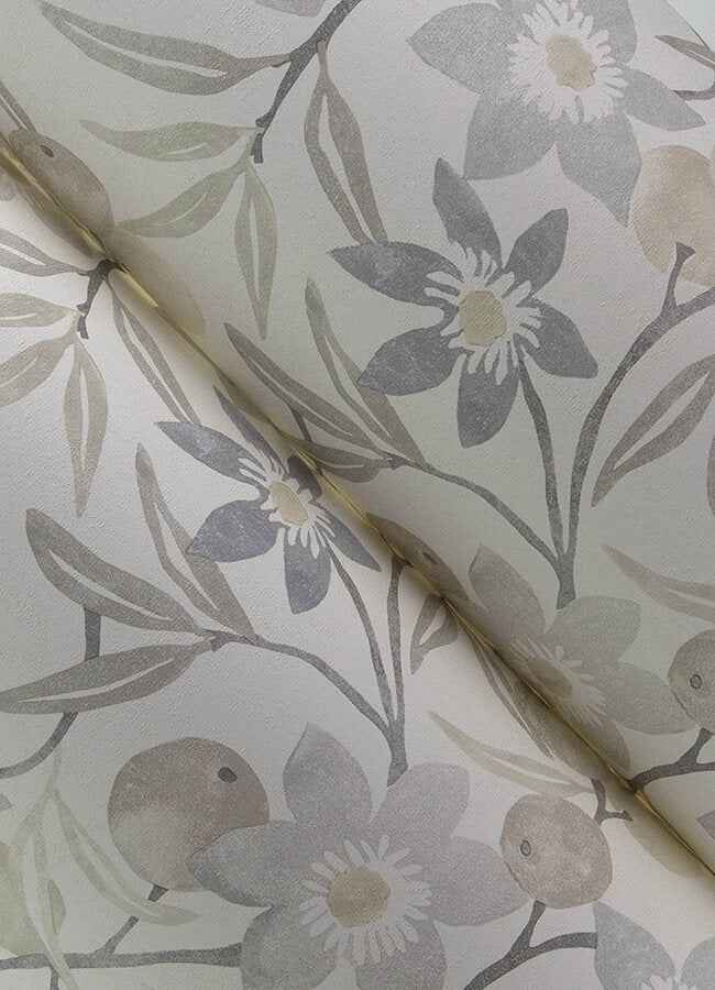 Passiflora Grey Fruit and Floral Wallpaper - York Wallcoverings - 4148-27450 - York Wallcoverings Wallpaper
