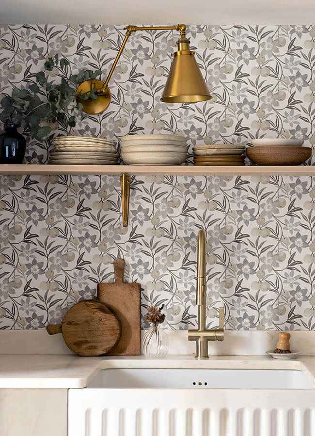 Passiflora Charcoal Fruit and Floral Wallpaper - York Wallcoverings - 4148-27451 - York Wallcoverings Wallpaper