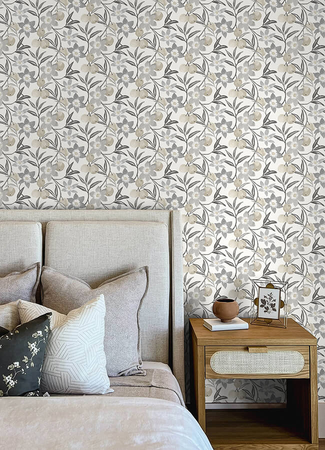 passiflora-charcoal-fruit-and-floral-wallpaper-york-wallcoverings-4148-27451 - York Wallcoverings Wallpaper