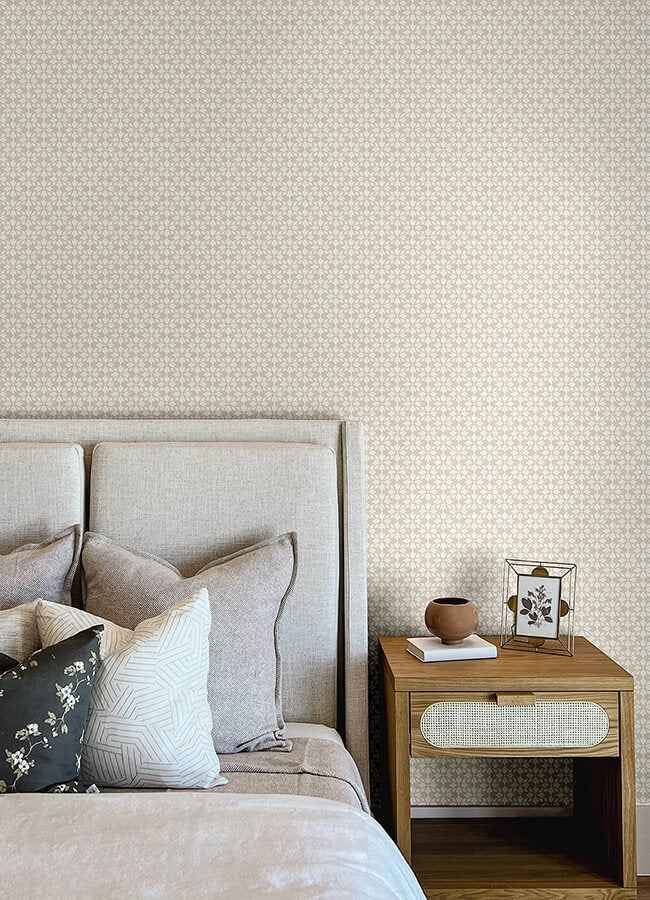 Phlox Grey Floral Stamp Wallpaper - York Wallcoverings - 4148-27454 - York Wallcoverings Wallpaper