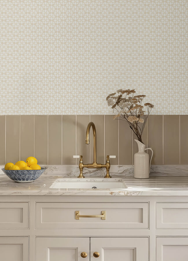 phlox-khaki-floral-stamp-wallpaper-york-wallcoverings-4148-27455 - York Wallcoverings Wallpaper