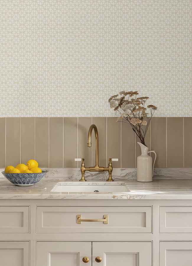 Phlox Khaki Floral Stamp Wallpaper - York Wallcoverings - 4148-27455 - York Wallcoverings Wallpaper
