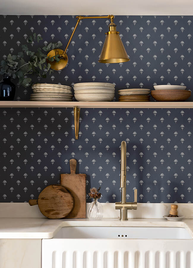 surdiva-indigo-floral-fan-wallpaper-york-wallcoverings-4148-27461 - York Wallcoverings Wallpaper