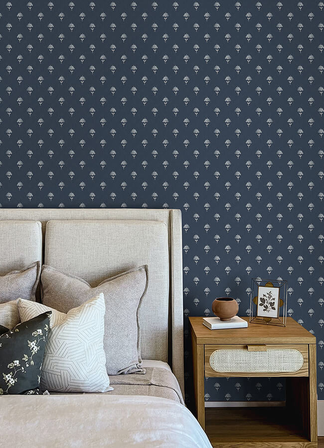 surdiva-indigo-floral-fan-wallpaper-york-wallcoverings-4148-27461 - York Wallcoverings Wallpaper