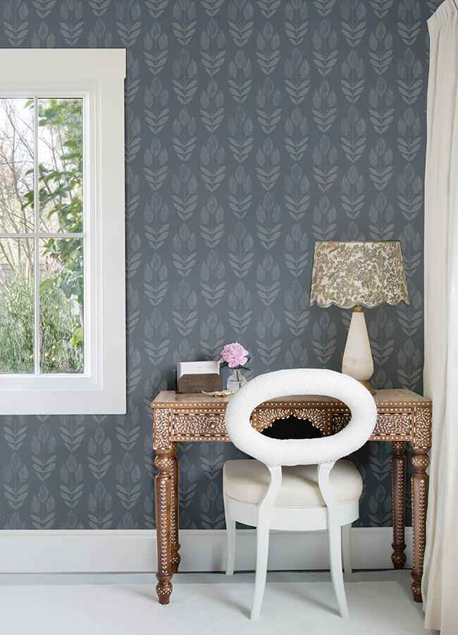 Garland Denim Block Tulip Wallpaper - York Wallcoverings - 4148-27473 - York Wallcoverings Wallpaper