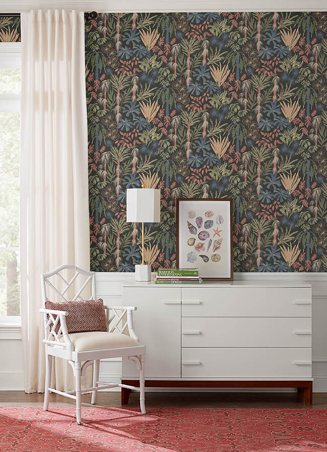 everglades-black-botanical-wallpaper-york-wallcoverings-4172-27483 - York Wallcoverings Wallpaper