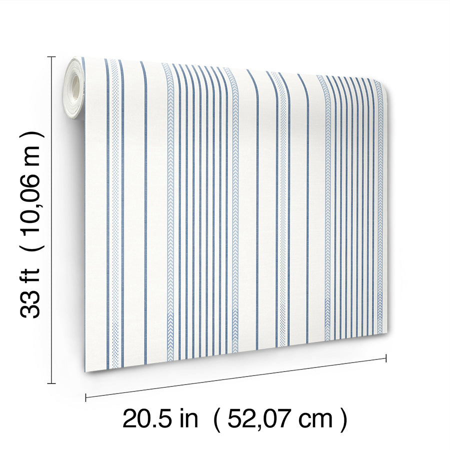 Navarres Stripe Blue Faux Linen Wallpaper - York Wallcoverings - 4172-27484 - York Wallcoverings Wallpaper