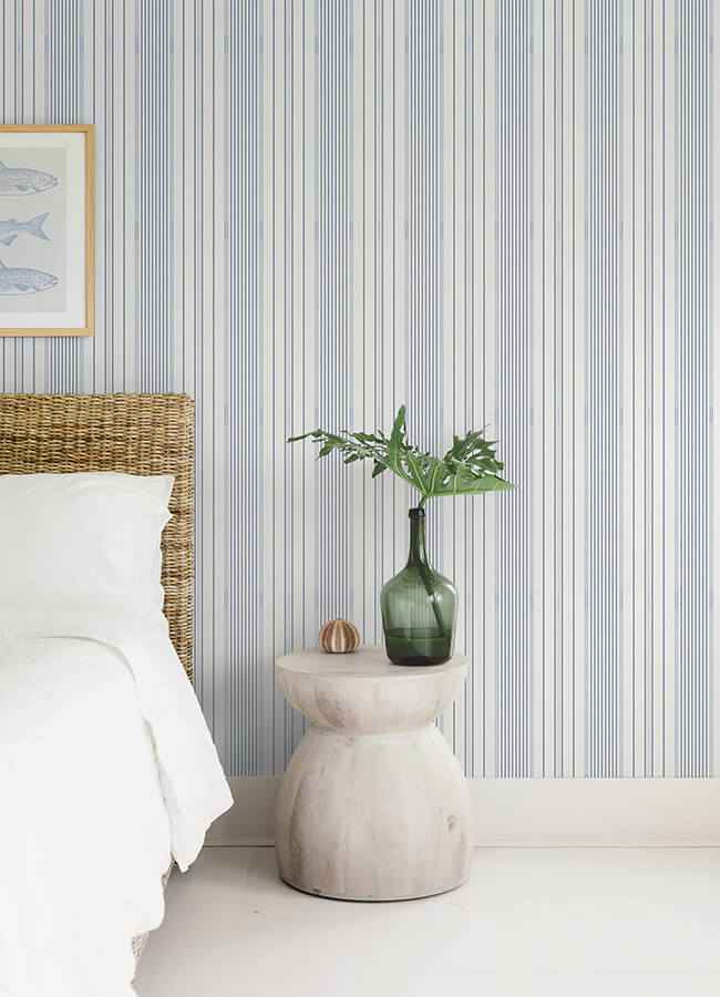Navarres Stripe Blue Faux Linen Wallpaper - York Wallcoverings - 4172-27484 - York Wallcoverings Wallpaper