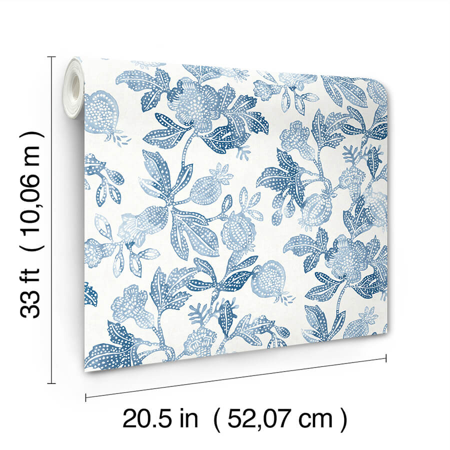 beach-rose-blue-floral-fruits-wallpaper-york-wallcoverings-4172-27492 - York Wallcoverings Wallpaper