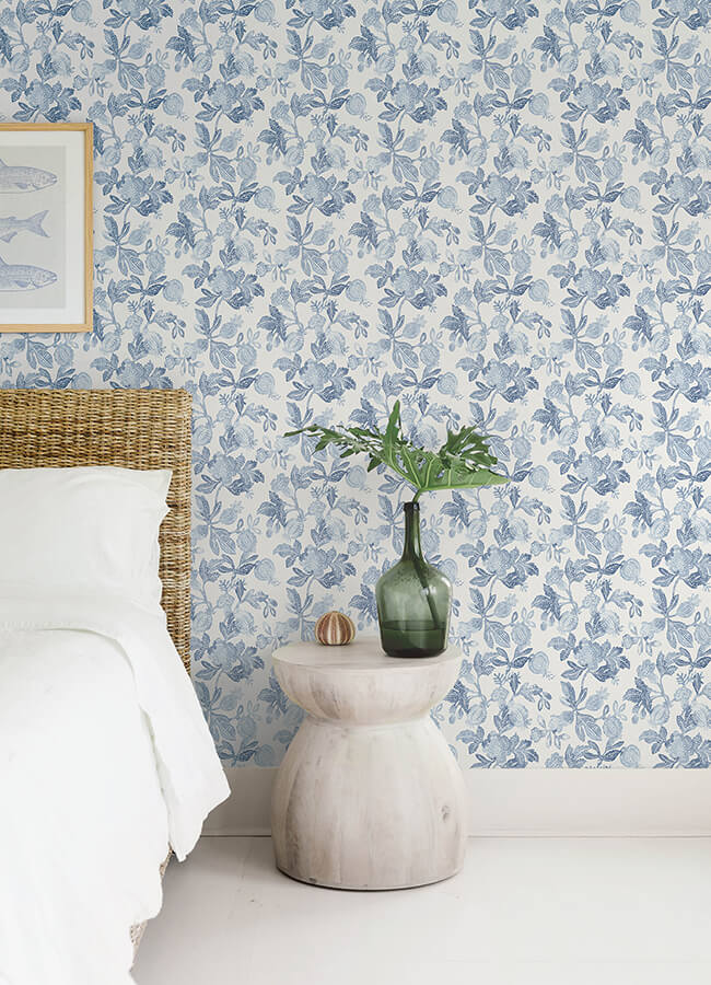 beach-rose-blue-floral-fruits-wallpaper-york-wallcoverings-4172-27492 - York Wallcoverings Wallpaper