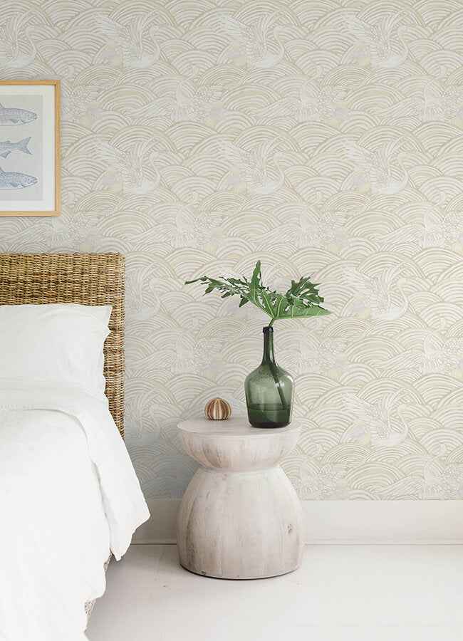 Egret Neutral Tidal Dance Wallpaper - York Wallcoverings - 4172-27499