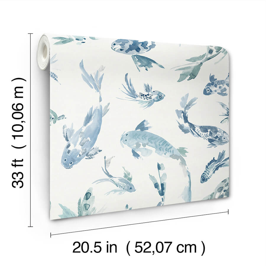 koi-blue-fish-wallpaper-york-wallcoverings-4172-27500 - York Wallcoverings Wallpaper
