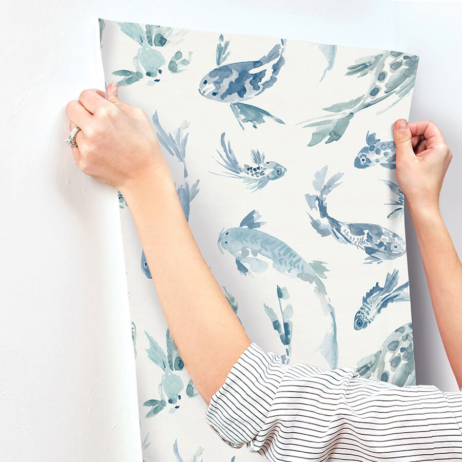 koi-blue-fish-wallpaper-york-wallcoverings-4172-27500 - York Wallcoverings Wallpaper
