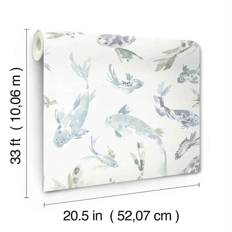 Koi Seafoam Fish Wallpaper - York Wallcoverings - 4172-27502 - York Wallcoverings Wallpaper