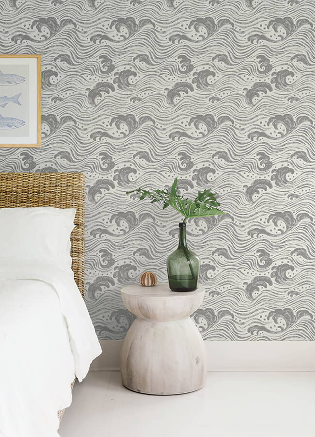 swell-charcoal-ocean-wave-wallpaper-york-wallcoverings-4172-27510 - York Wallcoverings Wallpaper