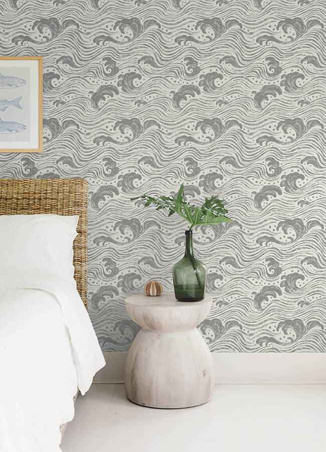 Swell Charcoal Ocean Wave Wallpaper - York Wallcoverings - 4172-27510