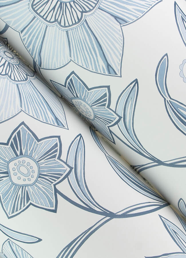 star-flower-blue-floral-trail-wallpaper-york-wallcoverings-4172-27512 - York Wallcoverings Wallpaper