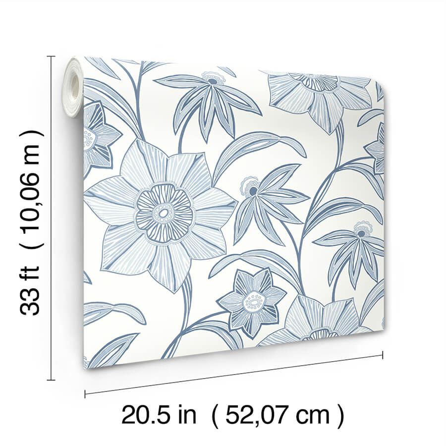 star-flower-blue-floral-trail-wallpaper-york-wallcoverings-4172-27512 - York Wallcoverings Wallpaper