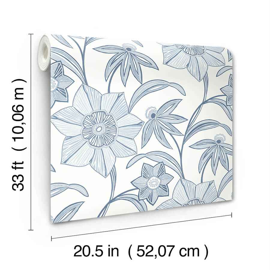 Star Flower Blue Floral Trail Wallpaper - York Wallcoverings - 4172-27512 - York Wallcoverings Wallpaper
