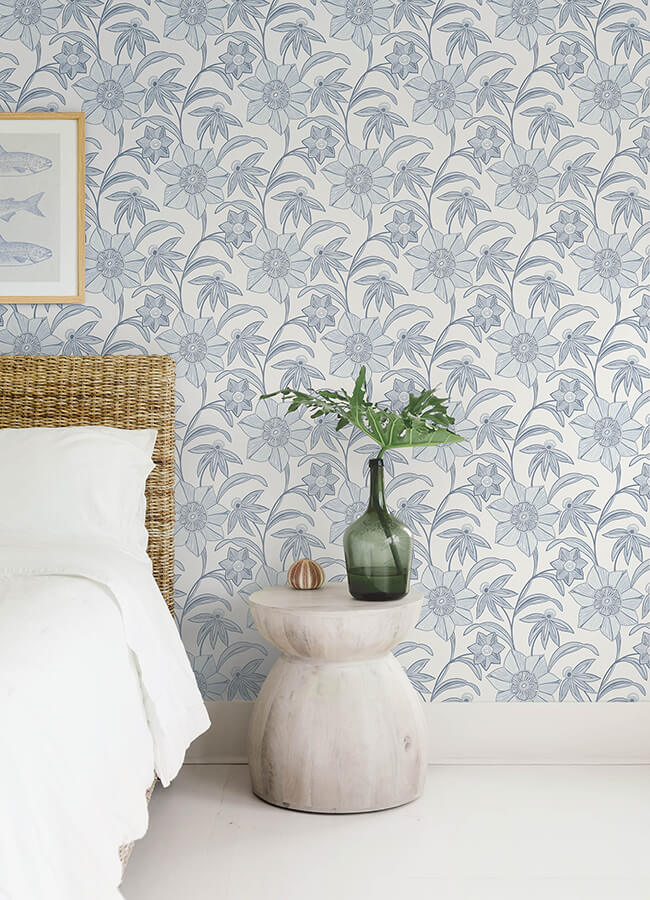 star-flower-blue-floral-trail-wallpaper-york-wallcoverings-4172-27512 - York Wallcoverings Wallpaper
