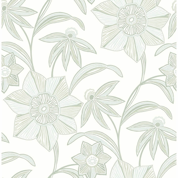 star-flower-light-green-floral-trail-wallpaper-york-wallcoverings-4172-27513 - York Wallcoverings Wallpaper