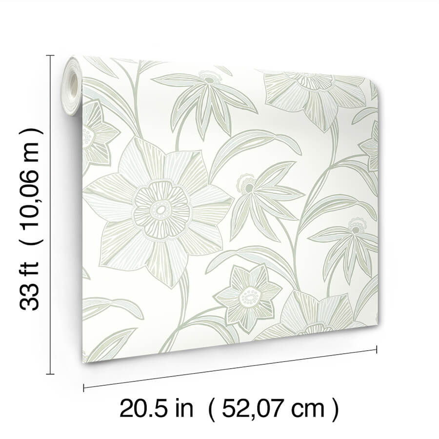 star-flower-light-green-floral-trail-wallpaper-york-wallcoverings-4172-27513 - York Wallcoverings Wallpaper
